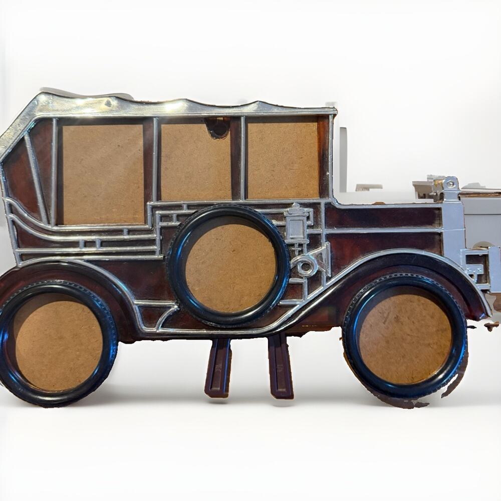 VTG ANTIQUE MODEL T CAR PICTURE PHOTO FRAME MID CENTURY Hang Or Stand 12”